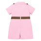 Idopip Baby Girls Safari Outfit Jungle One Piece Romper + Hat Jumpsuit Toddler Summer Birthday Party Clothes Set Halloween Overall Shorts Photo Shoot Bodysuit With Belt Pink 6-12 Months