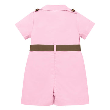 Idopip Baby Girls Safari Outfit Jungle One Piece Romper + Hat Jumpsuit Toddler Summer Birthday Party Clothes Set Halloween Overall Shorts Photo Shoot Bodysuit With Belt Pink 6-12 Months