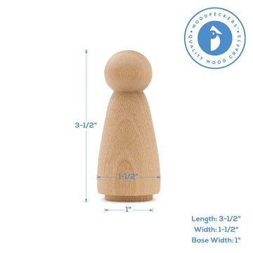 Wood Peg Dolls Large 3-1/2 Inch, Mom/Angel Shape Peg People, Pack Of 50 Unfinished Jumbo Peg Dolls To Paint