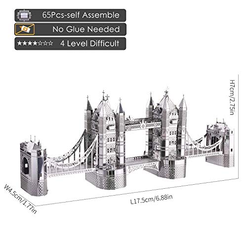 Piececool 3D Puzzles For Adults, London Tower Bridge Metal Models Kit, Famous Landmarks Architecture Building Blocks Models Kits, Diy Craft Toys Gifts For Birhtday Christmas, 65 Pcs