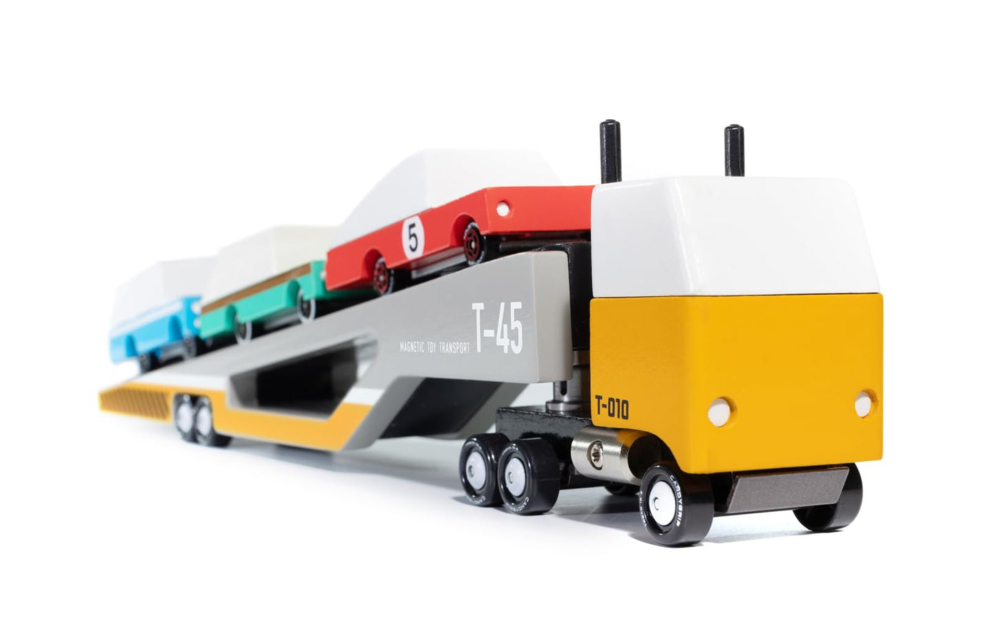 Candycar Wooden Diecast Collection - Magnetic Car Transporter, Premium Handcrafted Beech Wood Toy Car