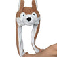 Joyhy Kids Adults Plush Hat Ear Moving Ear Flap Hat With Paw Brown Wolf