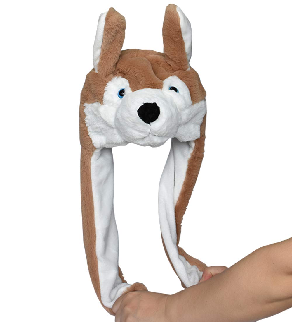 Joyhy Kids Adults Plush Hat Ear Moving Ear Flap Hat With Paw Brown Wolf