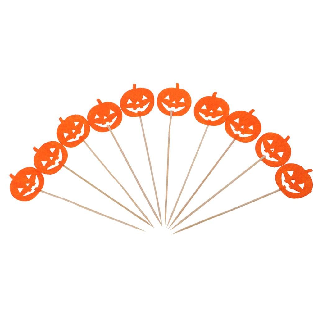 Urjix 10/Set Halloween Cake Topper Cupcake Pick Decor Prop Orange Pumpkin