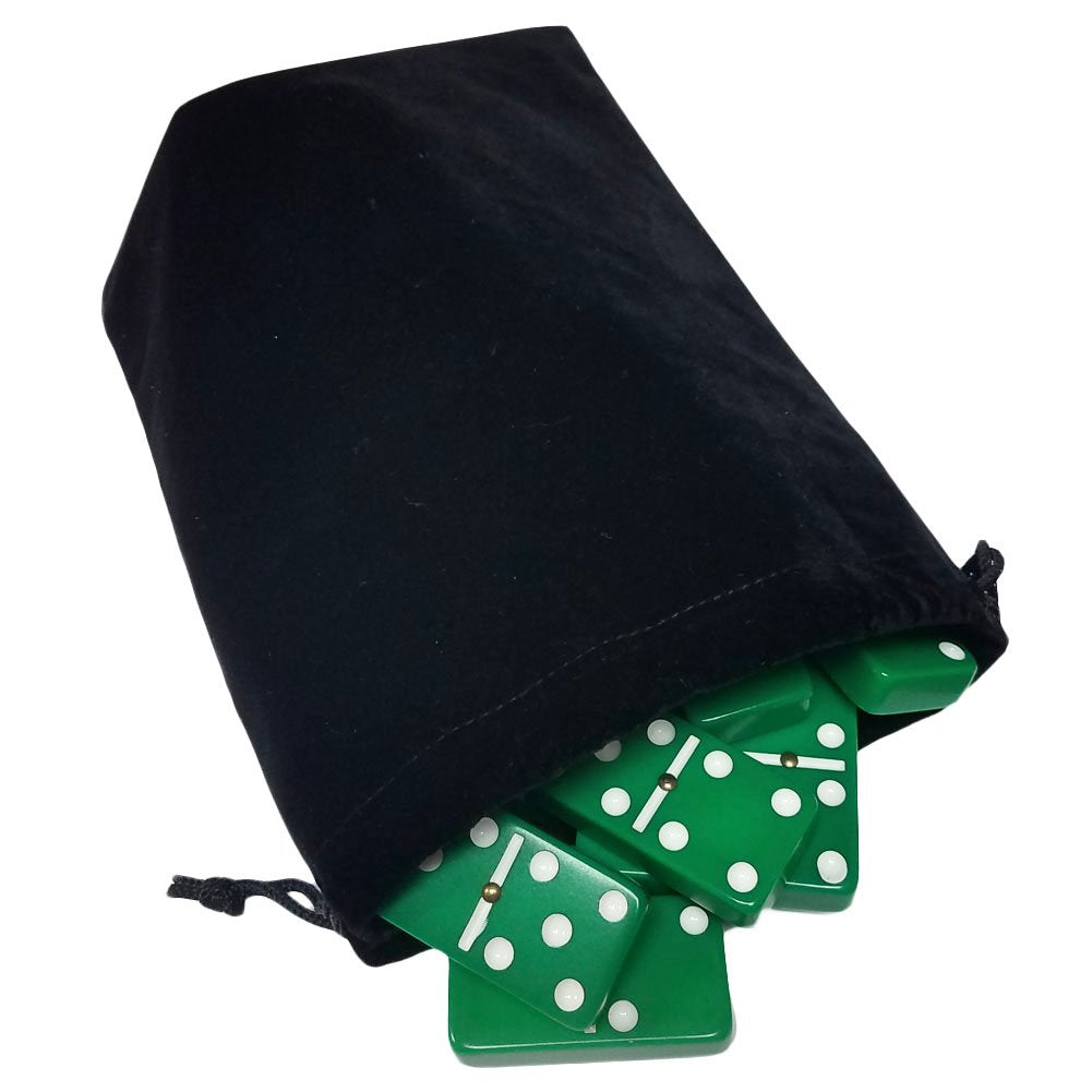 Marion Domino Double Six 6 Green Tiles Jumbo Tournament Professional Size With Spinners In Black Elegant Velvet Bag