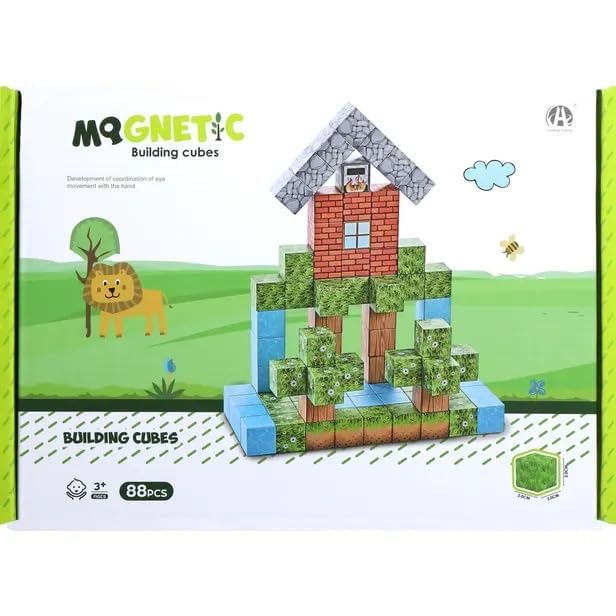 Knick Knack Magnetic World Building Blocks Set | Mini Themed Magnetic Cubes For Kids Ages 3 And Up (88 Pieces)