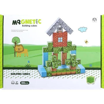 Knick Knack Magnetic World Building Blocks Set | Mini Themed Magnetic Cubes For Kids Ages 3 And Up (88 Pieces)