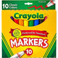 Non-Washable Markers, Broad Point, Classic Colors, 10/Set