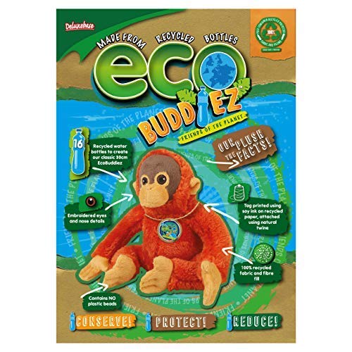 Ecobuddiez - Orangutan From Deluxebase. 12 Inch Orangutan Plush Toy. Eco Friendly Child Safe Monkey Stuffed Animal Made From Recycled Plastic Bottles.