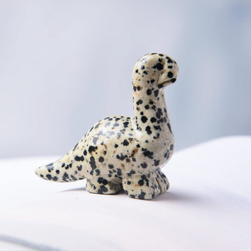 Nuzujx Hand Carved Gemstone Healing Crystal Dinosaur Figurine Collection Decor With Gift Box (Dalmatian Jasoer)