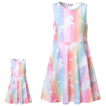 America Doll & Girl Matching Dresses Unicorn Clothes Outfits Sleeveless Rainbow 8-9 Years