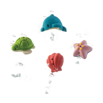 Plantoys Wooden 4 Piece Sea Life Bath Set (5658) | Sustainably Made From Rubberwood And Non-Toxic Paints And Dyes | Eco-Friendly Planwood