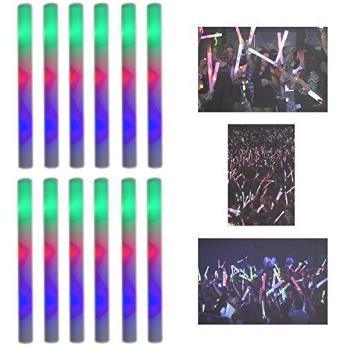 Super Z Outlet Upgraded Light up Foam Sticks, 3 Modes Colorful Flashing LED Strobe Stick for Party, Concert and Event (12)