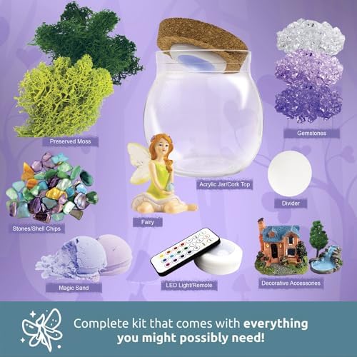 Fairy Garden Light Up Terrarium Kit For Kids I Girls Toys Craft Kits For Kids I Night Light For Kids Crystal Growing Kit I Terrarium Jar Christmas Gifts For Kids I Birthday Gifts For Girls Age 5-12