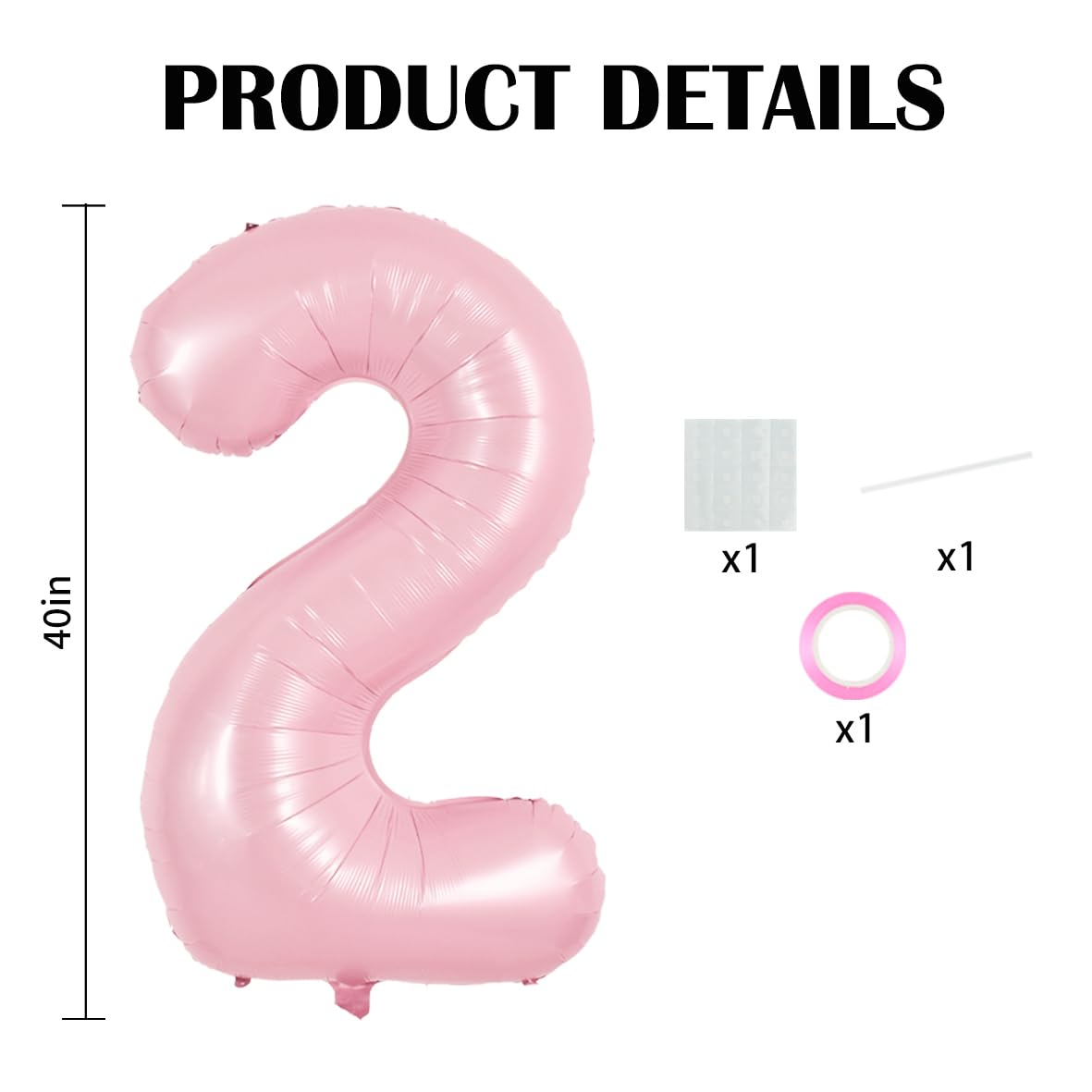 TONIFUL Pastel Pink Number 2 Balloon 40 Inch Aluminum for Girl's Birthday Party, Wedding, Engagement, Photo Shoot Supplies