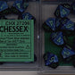 Chessex Dice Sets: Lustrous Dark Blue with Green Pips - Ten Sided Die d10 Set (10)