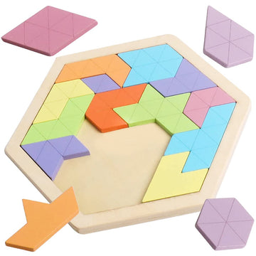 Skrtuan Wooden Hexagon Puzzle For Kid Adults Wooden Blocks Puzzle Brain Teasers Toy Shape Pattern Blocks Tangram Puzzles Games Family Portable Montessori Educational Gift For All Ages Children