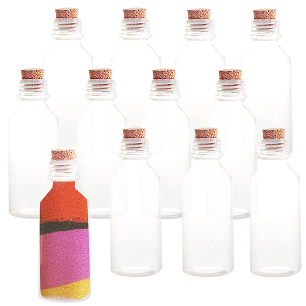 ArtCreativity Plastic Sand Art Bottles with Corks - Pack of 12-2oz Clear Containers for Sand Art, Message in a Bottle, Wedding I