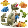 Prextex 15'' T-Rex Dinosaur Stuffed Animal Set With 4 Dino Plush Toys Inside, Large Zippered Pouch Dinosaur For Boys & Girls, St