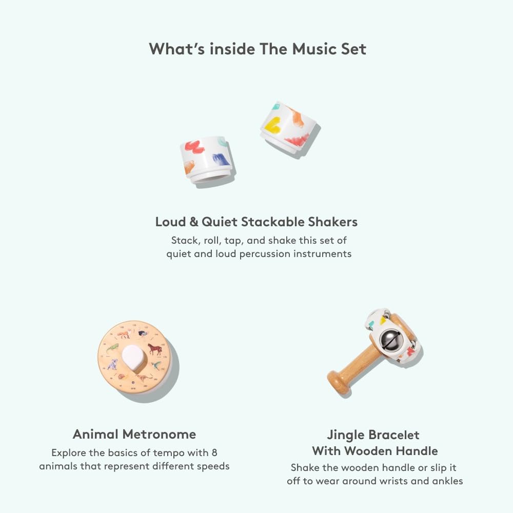Lovevery Music Set - 6 Montessori Instruments & Rhythm Book for Toddlers, Ages 18 Months+, Multi, Wood, Medium Size