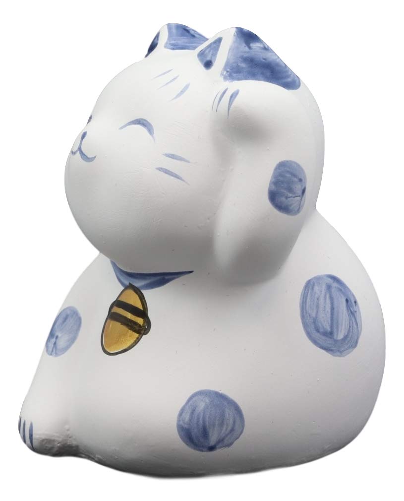Ebros Japanese Good Luck And Fortune Charm Beckoning Cat Maneki Neko With Baby Bib Miniature Ceramic Figurine 2.5' Tall Welcoming Lucky Cats Symbol (White Maneki Neko With Blue Ears)