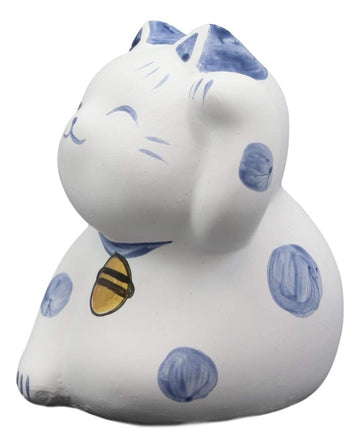 Ebros Japanese Good Luck And Fortune Charm Beckoning Cat Maneki Neko With Baby Bib Miniature Ceramic Figurine 2.5' Tall Welcoming Lucky Cats Symbol (White Maneki Neko With Blue Ears)