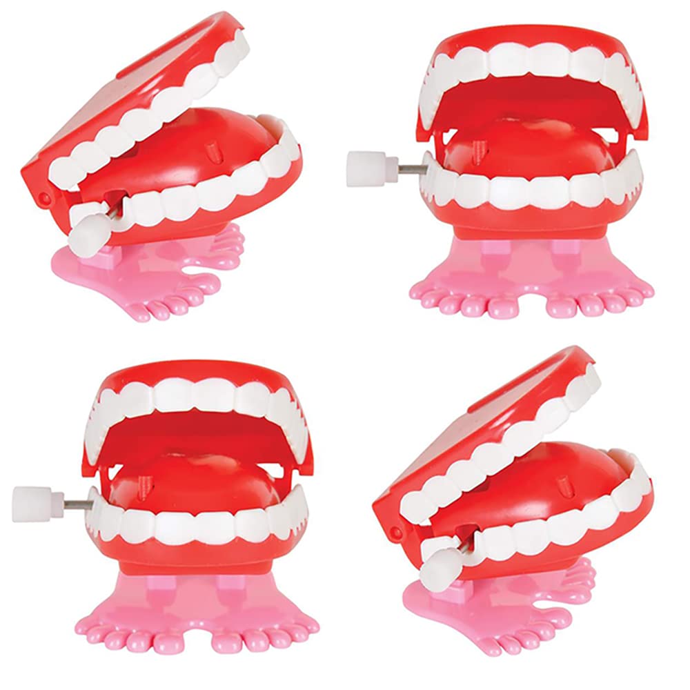 The Dreidel Company Wind Up Teeth Chomping & Chattering Teeth Toys For Kids Birthday Party Favors, Novelty And Gag Gifts, 1.75' Inches (4-Pack)
