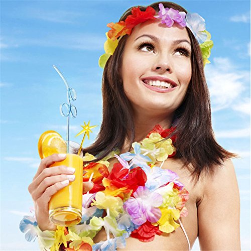 AnapoliZ Mega Luau Leis 100 Pack Hawaiian Theme Multi Colorful Tropical Summer Floral Necklace Simulated Silk Lei, Party & Weddi