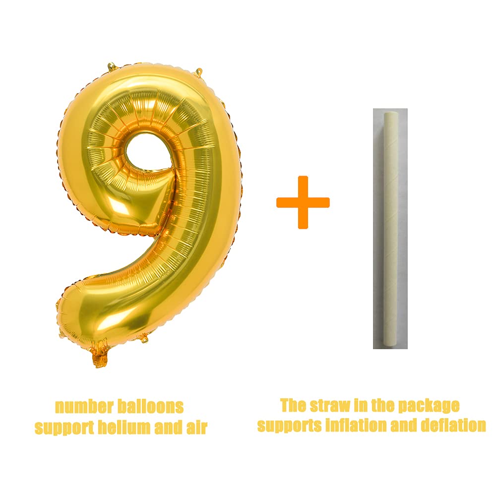 32 Inch Gold Number 9 Balloons Foil Ballon Digital Birthday Party Decoration Supplies (Gold Number 9 Balloon)