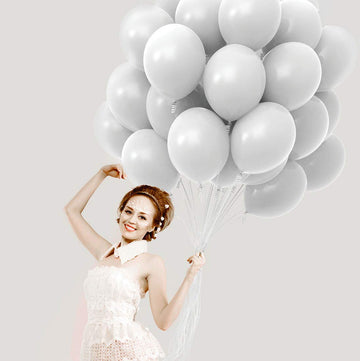 Prextex 75 White Party Balloons 12 Inch White Balloons With Matching Color Ribbon For White Theme Party Decoration, Weddings, Baby Shower, Birthday Parties Supplies Or Arch Décor - Helium Quality