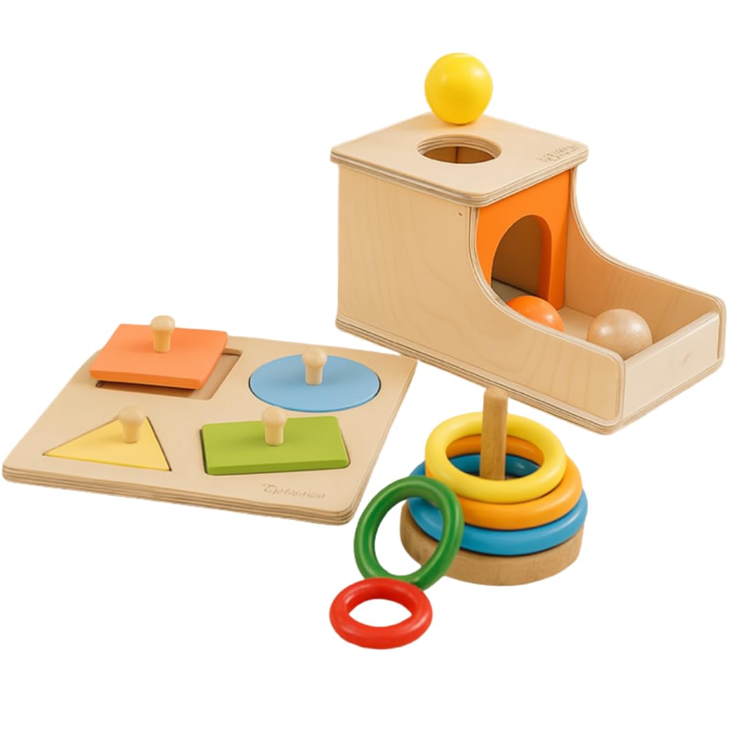 Brainytots Baby Problem Solving Kit 2 | Montessori Toy Set | Object Permanence Box, Nesting Bowls & Ring Stacker | Cognitive Dev