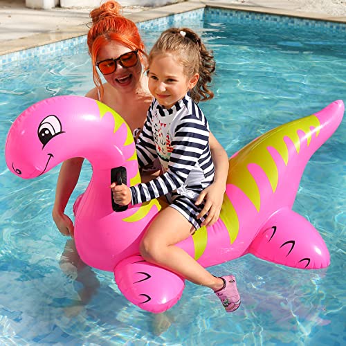 Inflatable Dinosaur Float Pool Toys Ride-On Inflatable Swimming Pool Beach Float Summer Water Fun Floating Raft For Kids And Adults (Pink)