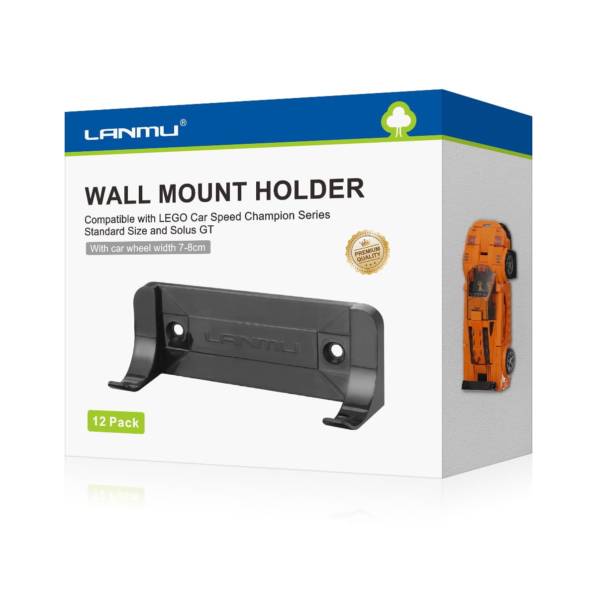 Lanmu 12 Pcs Collectible Car Wall Mount Compatible With Lego Speed Champion Series Car Standard Size And Solus Gt, Black Wall Display Vertical For Wheels Wide 3.15” & 3.15” (7-8Cm)