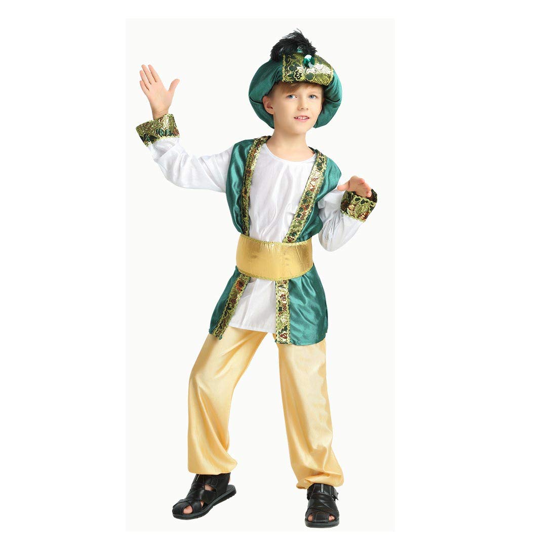 Stioedyuan Children'S Arab Prince Costume Egypt King Shiek Aladdin Cosplay Boys Arabian Genie Halloween Fancy Dress (Green, 6-8