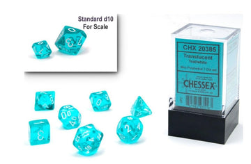 Chessex Dice Set - 10mm Translucent Teal/White Plastic Polyhedral Dice Set - Dungeons and Dragons D&D DND TTRPG Dice - Includes
