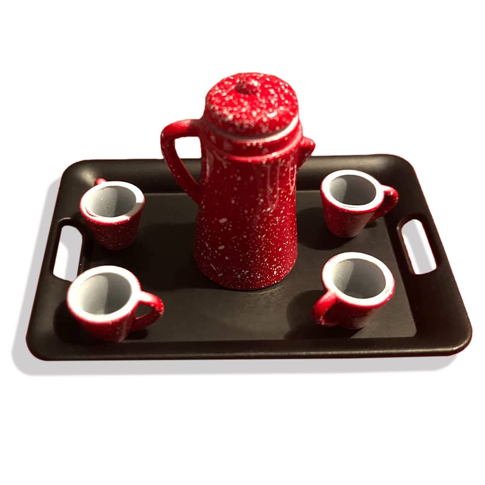 Dollhouse Miniature Spotted Coffee Pot With 4 Cups And Tray Kitchen Accessories 1:12 Scale Appliance Model Japanese Model Dollho