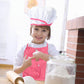 Chef Set for Kids,11pcs Kitchen Costume Role Play Kits, Girls Apron with Chef Hat,Cooking Mitt and Cookie Cutters (Rose red)