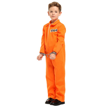 Zntu Prisoner Costume Kids,Orange Prisoner Jumpsuit With Handcuffs,Jailbird Inmate Prison Uniform,Halloween Costume For Boys Gir