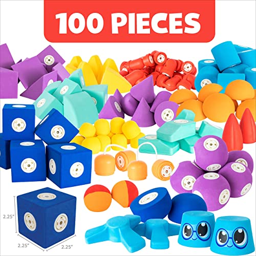 Blockaroo Magnetic Foam Blocks – Stem Preschool Toys For Children, Toddlers, Boys And Girls, The Ultimate Bath Toy – 100 Piece Set With Toy Chest, Bath Building Blocks, Engineering Toys For Kids 3-6