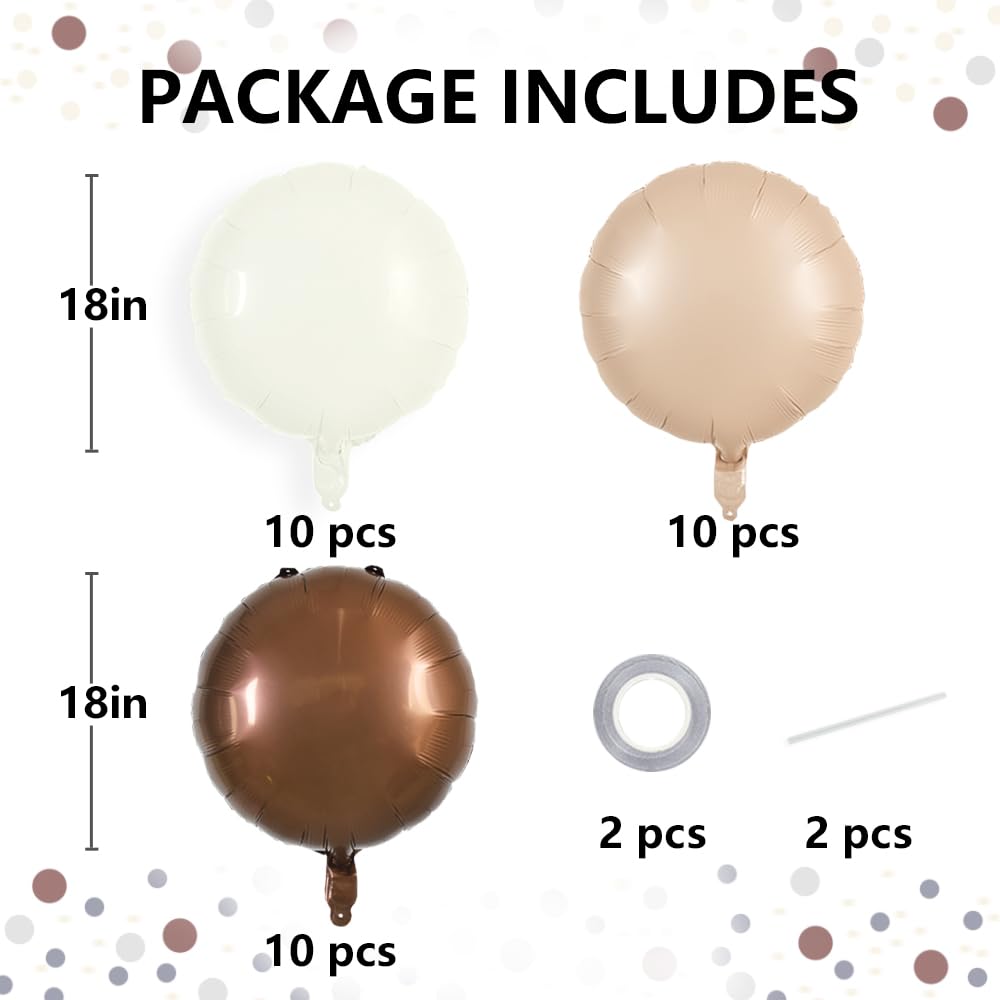 TONIFUL 30Pcs 18 Inch Large Cream White Round Shape Foil Balloons Big Brown Circle Helium Ballons for Birthday Wedding Baby Show