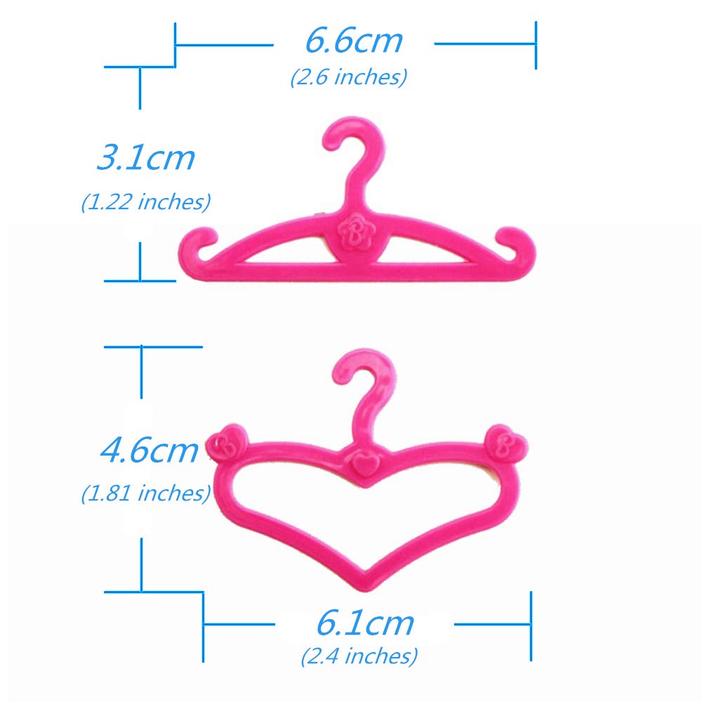 E-Ting 60 Pcs Pink Plastic Little Hangers For Girl Doll Dress Clothes Gown Doll Clothes Accessories
