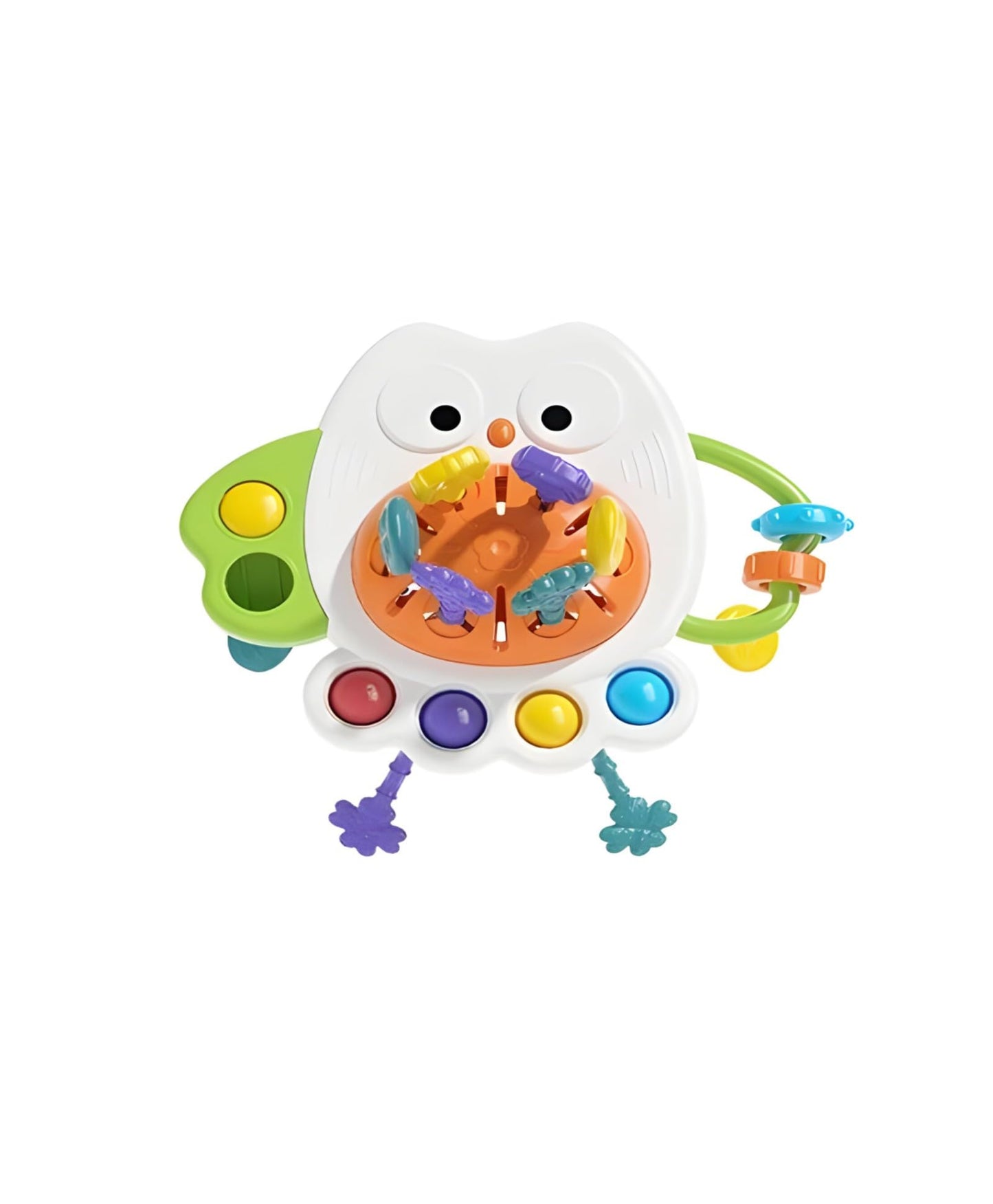 JOLLYORA Musical Owl Baby Toy with Squeeze Pump and Teething Surface, Early Learning Sensory Activity Toy with Sound for Infants