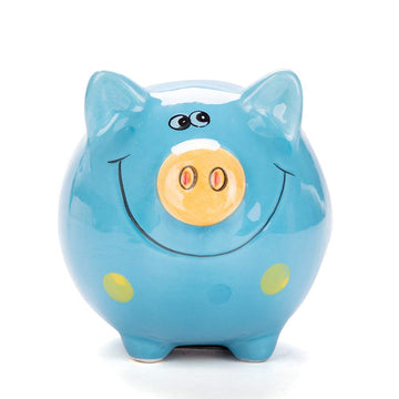 Fovshng Ceramic Piggy Bank For Boys Cute Coin Bank For Kids Birthday Gift Piggy Banks Blue (5X5X4Inch)
