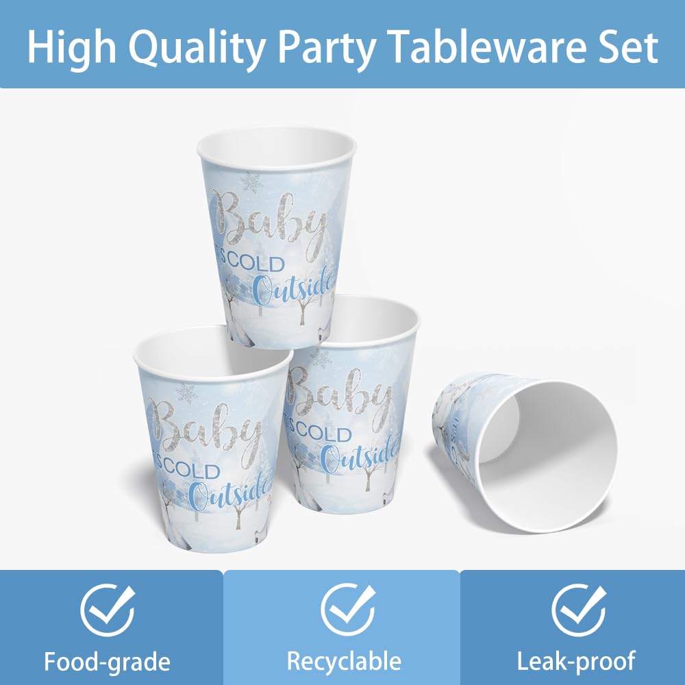 120pcs Winter Woodland Baby Shower Decorations Arctic Animals Plates Napkins Baby Its Cold Outside Cup Snowflake Penguin Arctic