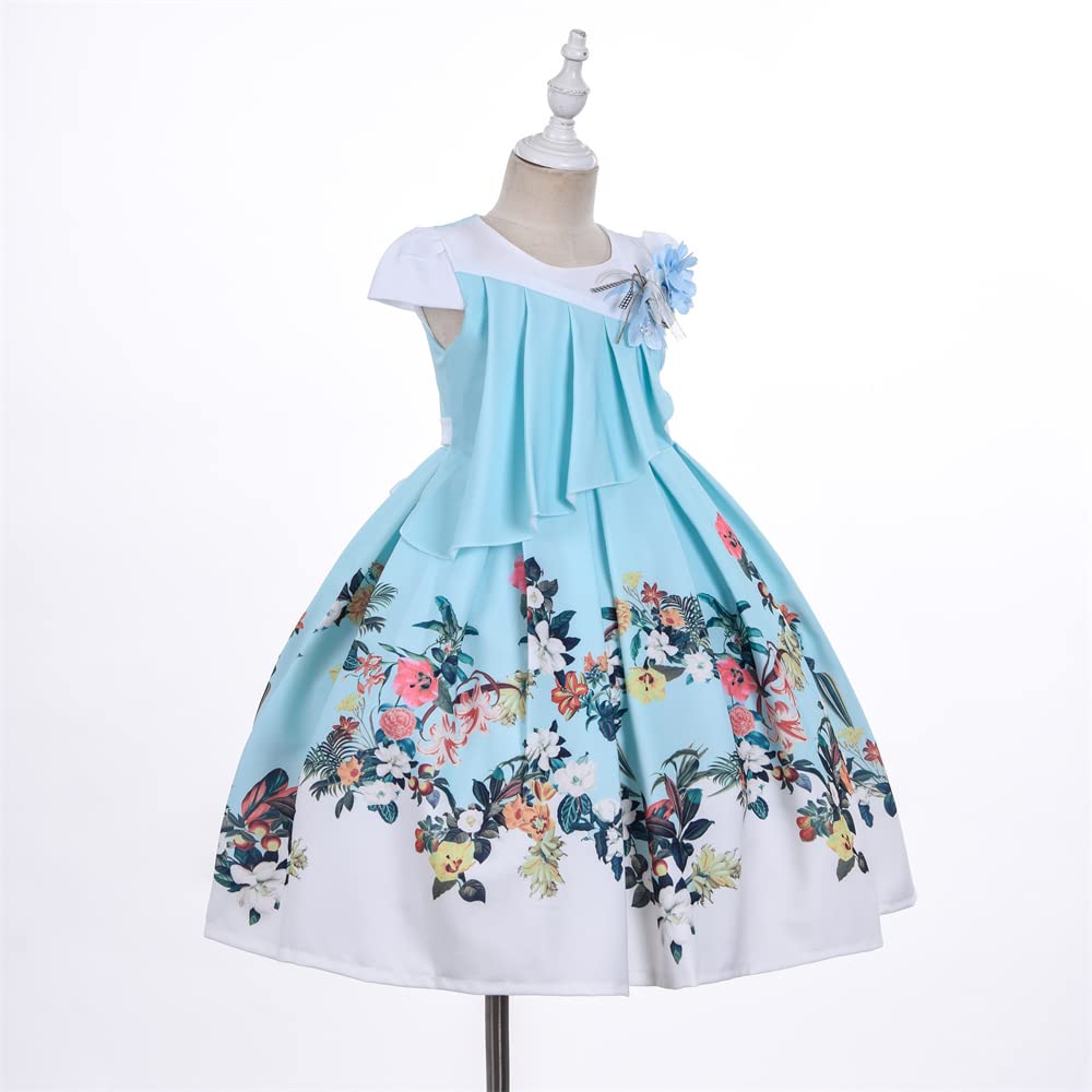 Cosplay Life Floral Dress for Girls and Young mature-themeds Fashion Flower Waistline Kids Party Festival Dress Ages 5-9 Years Old (Mint Green  5YRS)