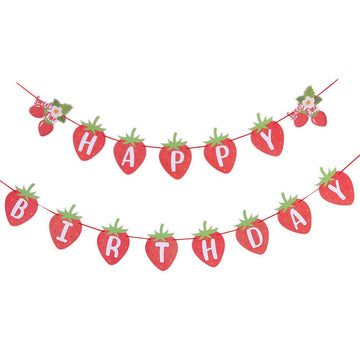 Strawberry Happy Birthday Banner Berry Sweet Girl Banner Sweet Berry Themed 1St Birthday Party Decoration Sunbeauty (Red - Straw