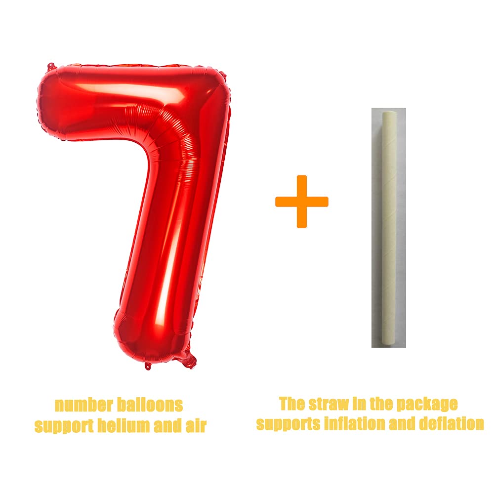 32 Inch Red Number 7 Balloons Foil Ballon Digital Birthday Party Decoration Supplies (Red Number 7 Balloon)