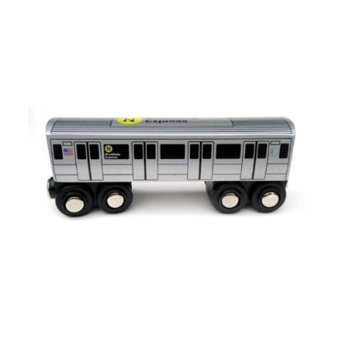 Munipals New York City Subway Wooden Railway (B Division)-Child Safe And Tested Wood Toy Trains (N Train)