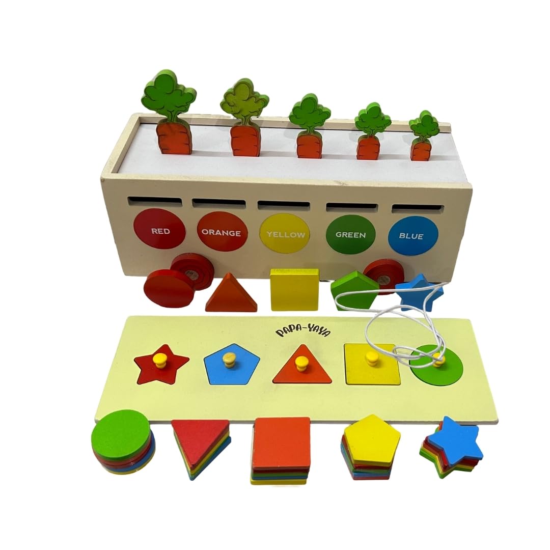 PapaYaya Pull Along 6In1 Shape, Colour & Size Sorter | Pretend Play Farming | Multi Activity Toy For 1 To 4 Years Old | Educa