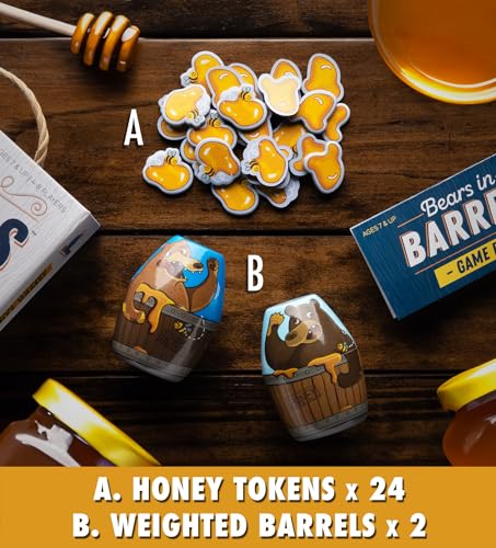 Blue Orange Bears in Barrels Party Game for 4-8 Players, Fun Dexterity Game, Brown, Model 07300